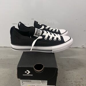 Converse Girl's CTAS Knit OX Black White Slip-On Sneakers Size 2 Youth A06002F